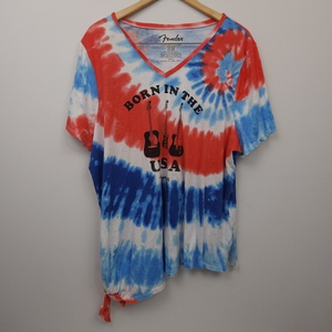 Women's Blue and Red Tye dye‎  Born in the USA Fender T-shirt Size 22/24